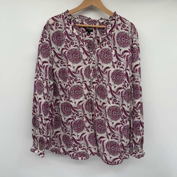 Talbots‎ Plus Size 2X Floral Print Long Sleeve Button Down Blouse Top - Picture 1 of 9